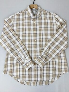 Eleventy Platinum Men’s XL Plaid Button Up Shirt Made In Italy Cotton Linen